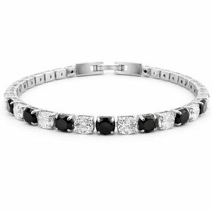 Simulated Black and White Diamond Tennis Bracelet in Silvertone 8 Inches